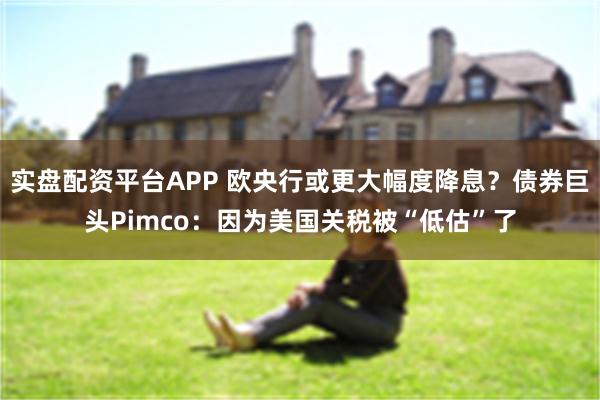 实盘配资平台APP 欧央行或更大幅度降息？债券巨头Pimco：因为美国关税被“低估”了