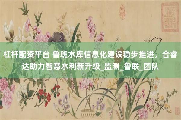 杠杆配资平台 鲁班水库信息化建设稳步推进，合睿达助力智慧水利新升级_监测_鲁联_团队