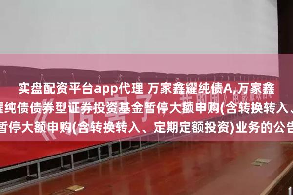 实盘配资平台app代理 万家鑫耀纯债A,万家鑫耀纯债C: 关于万家鑫耀纯债债券型证券投资基金暂停大额申购(含转换转入、定期定额投资)业务的公告